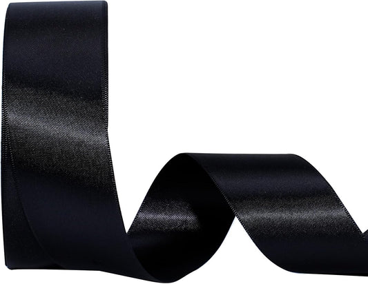 LaRibbons Black Satin Ribbon 1 1/2 Inch 50 Yards Double Faced Red Silk Ribbon for Flower Bouquet Crafts Gift Wrapping Bow Christmas Decoration