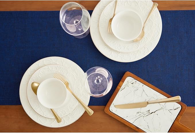 Solino Home Linen Table Runner 90 Inches Long - Athena, 100% Pure Linen Royal Blue 14 x 90 Inch Table Runner for Dining, Winter