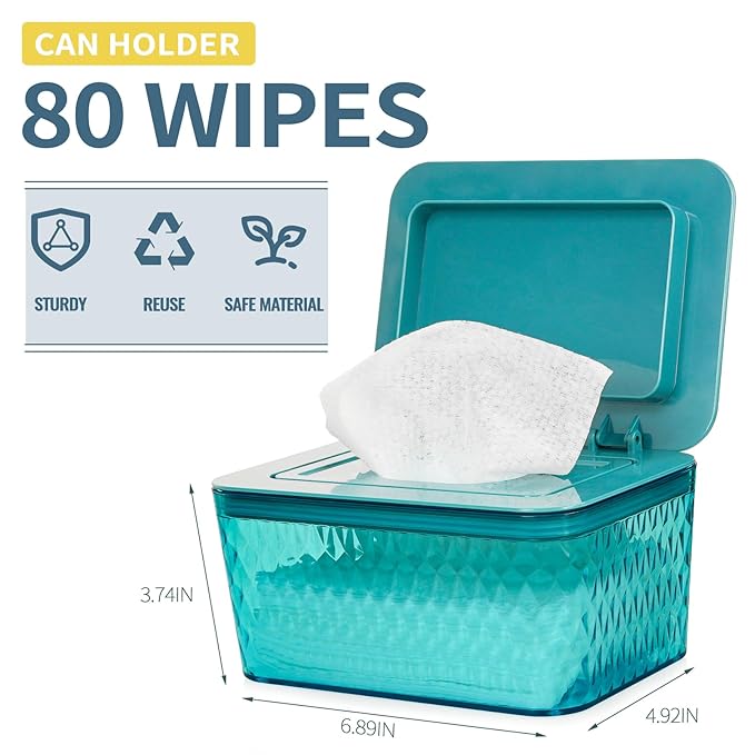 Wipes Dispenser, One-Handed Operation Wipe Holder for Baby & Adult, Seal-Designed Wipes Container for Bathroom Keep Diaper Wipes Fresh (2 Pack Green)