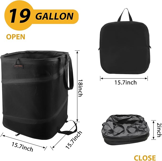 YUDI & GARDEN 19 Gallon Square Collapsible Yard Waste Bin, Collapsible Trash Can, Camping Trash Can - for Collecting Weeds or Leaf or Yard and Party Waste