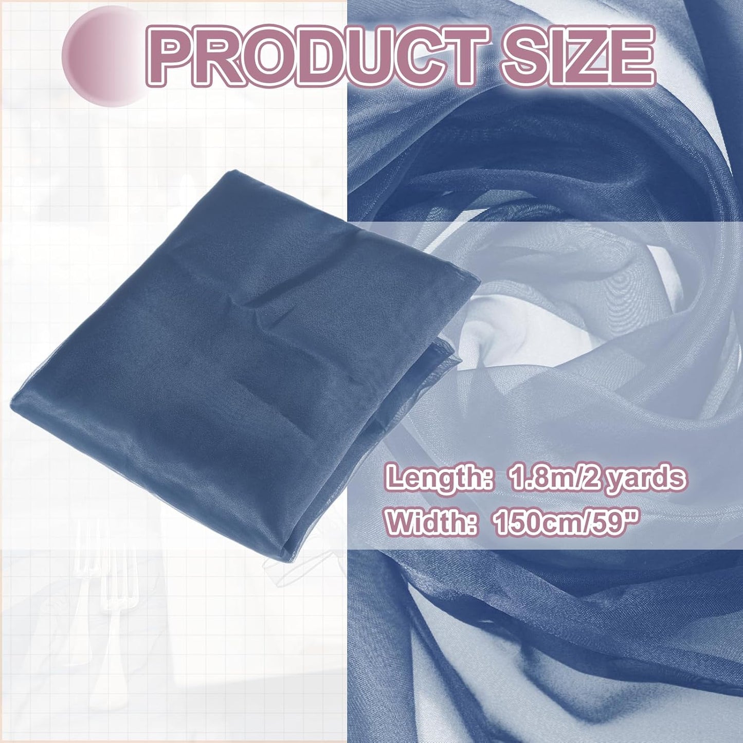 MECCANIXITY Iridescent Sheer Organza Fabric, 2 Yards x 59 Inches Solid Holographic Shiny Fabric Organza Cloth for Wedding, Curtains, Costume, Photo Background, Navy Blue