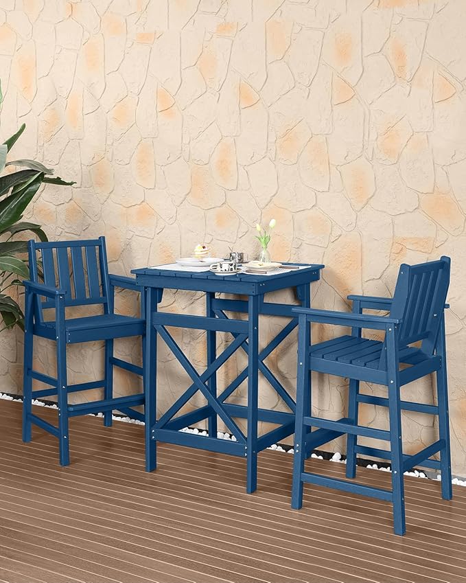 HDPE Outdoor Bar Table, 41" Adirondack Outdoor Bar Height Table, All Weather HDPE High Top Pub Table, Square HDPE Patio Bar Tables for Balcony, Deck, Backyard, Poolside, Navy