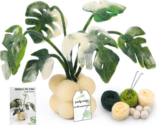 OEHPICC Needle Felting Kit for Beginners, Monstera Potted Plant Felt Kit, Wool Felting Kit with Felting Needles, Felting Pad and Instructions, Perfect for Office Indoor Greenery Present Idea