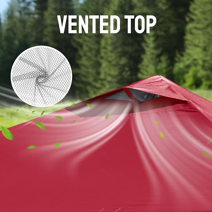 CROWN SHADES Adjustable Height on The Fly, 10x10 Pop Up Canopy - Beach Tent with One Push Setup - Easy Outdoor Sun Shade for Events, Parties, Camping - Outside Shade with STO-N-Go Bag, Red