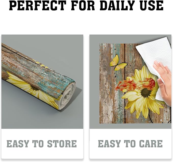 Giwawa Rustic Daisy Placemats Set of 4- Yellow Sunflowers Vintage Wood Board Linen Place Mat- Farmhouse Wooden Floral Non Slip Heat Resistant Table Mats for Kitchen Dining Cabin Lodge Decor