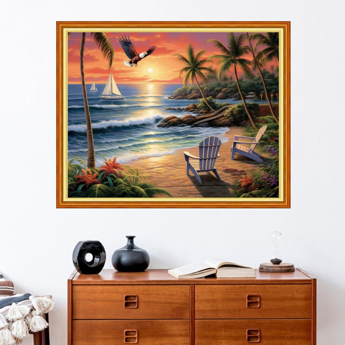 Stamped Cross Stitch Kits - Beach Night Landscape Counted Cross Stitch Kits for Beginners Adults Needlepoint Cross-Stitch Patterns-Rest by The Seaside 16x20 inchs