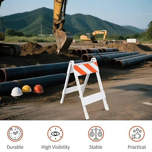 Type I Foldable Traffic Barricade, 1 Pack Folding Road Safety Sign with 8"x24" Top Panel with Film and 6"x24" Bottom Panel, Construction Warning Barrier
