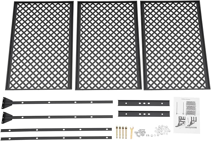 75" H×35" W Decorative Outdoor Privacy Screen with Stand, Outdoor Decor Privacy Fence Screen Metal Fence Panels, Free Standing Metal Divider for Patio Lawn Deck (Black-Small Square)