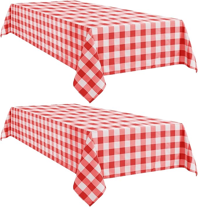 Softalker Gingham Checkered Tablecloth Rectangle - Outdoor Waterproof Buffalo Plaid Table Cloth, Stain Resistant Washable Table Cover for Picnic, Camping - Red and White, 2 Pack - 54 x 78 Inch