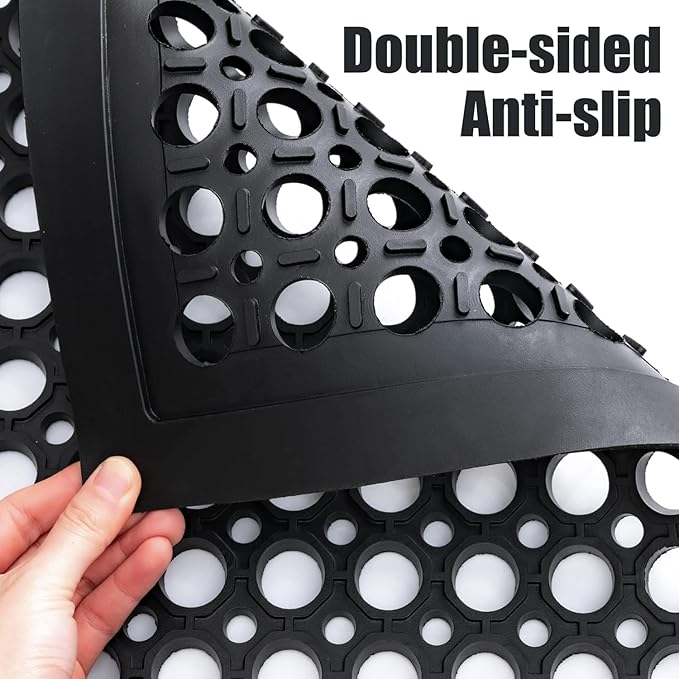 Anti Fatigue Rubber Mats - 2 Pack Restaurant Kitchen Non-Slip Bar Floor Entry Door Drainage Mats - Indoor/Outdoor Use - 36 x 60 Inches