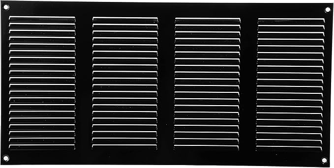 Vent Systems 16" x 8" Inch Black Metal Air Vent Cover - Louvered Wall Grille with Built-in Mesh Screen - Weather Resistant HVAC Duct Cover for Exhaust and Supply in Home, Garage - Indoor & Outdoor Use