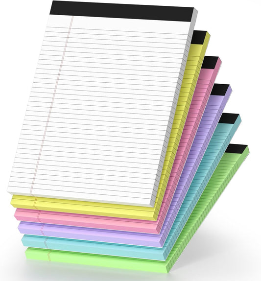 6 Pack Legal Pads 8.5 x 11 College Ruled Colored Note Pads 8.5" x 11" Lined Paper Chipboard-Backed Notepad with Micro-Perforated Notebook Paper for Office & School Supplies 50 Sheets/Pad