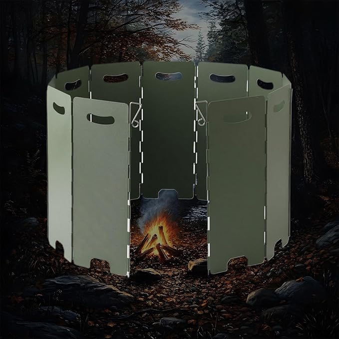 Stove Windshield - Camping Stove Wind Blocker, 11 Plates Windproof Screen | Portable Cooking Wind Barrier, Lightweight Folding Gale Shield for Backpacking, Picnic, Hiking, Outdoor Meal Setup