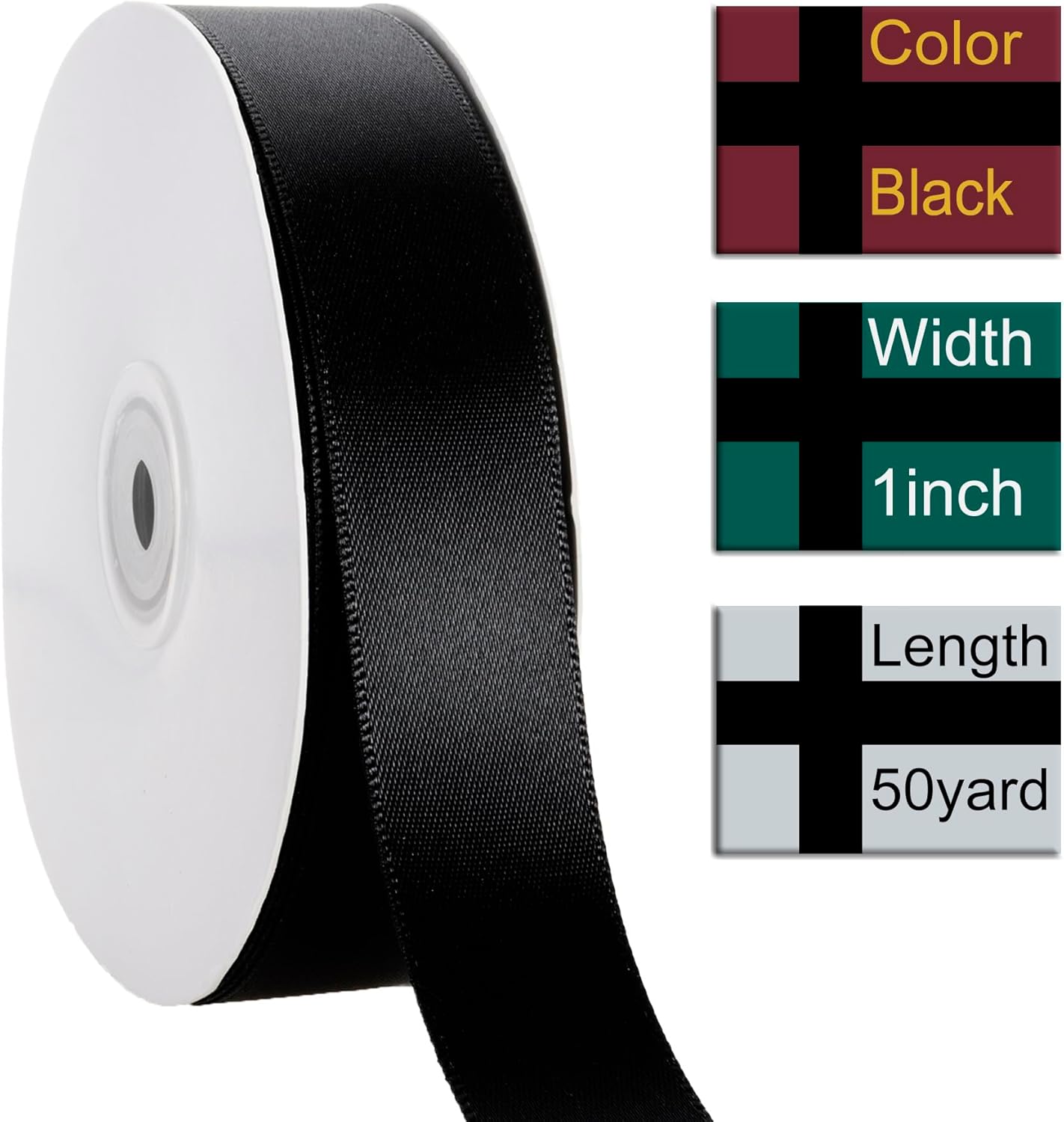 1 Inch Black Ribbon, 50 Yards Craft Polyester Satin Ribbon Perfect for Gift Wrapping, Handmade Roses, Wedding Party Decorations and DIY Crafts