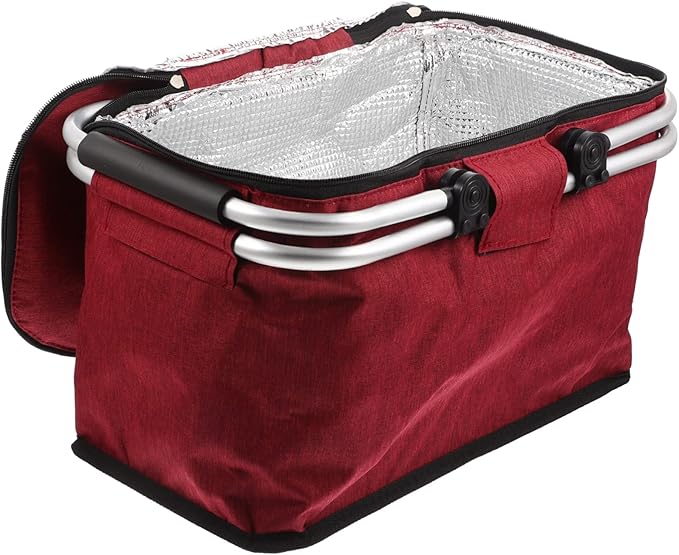 Portable Picnic Basket Handle Insulated Folding Tote Bag for Outdoor Dining Capacity Storage Organizer for Food and Tableware Design