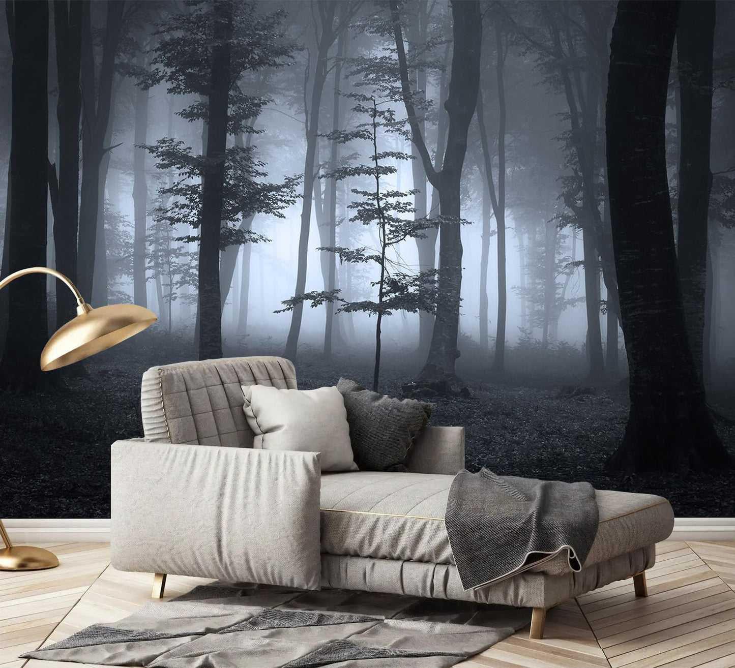 AFZEVEB-Foggy Dark Forest Wallpaper Landscape Tree Wall murals for Bedroom 159"x107"(Not Peel and Stick)