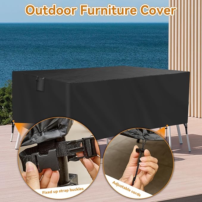 TUOKING Outdoor Furniture Covers Heavy-Duty 420D Waterproof Cover,All-Weather Patio Furniture Protector for Sofa,Chairs & Table-UV-Resistant,Anti-Tear Dustproof Covers (Black, 95"L x 64"W x 39"H)