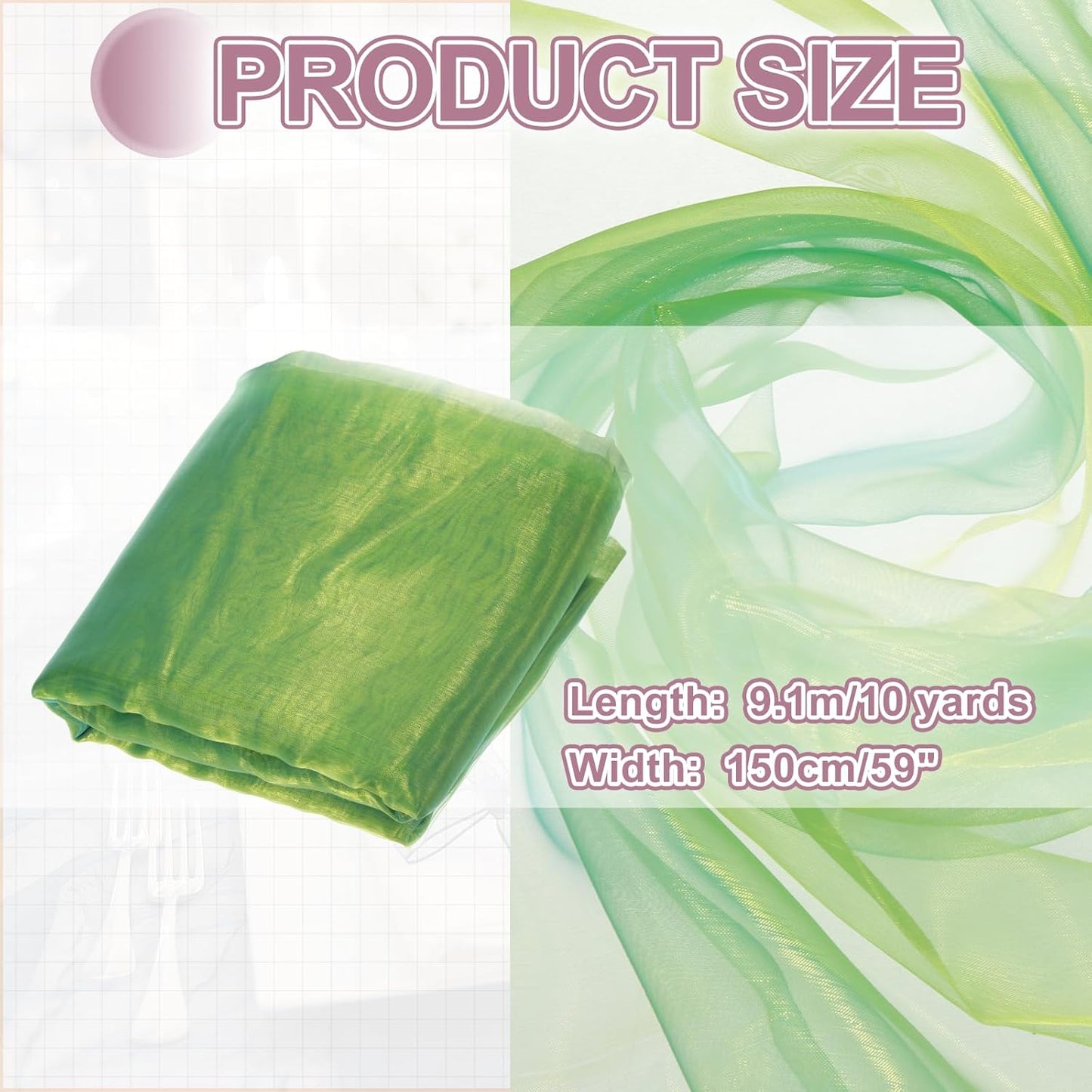 MECCANIXITY Iridescent Sheer Organza Fabric, 10 Yards x 59 Inches Solid Holographic Shiny Fabric Organza Cloth for Wedding, Curtains, Costume, Photo Background, Gradient Dark Green Blue