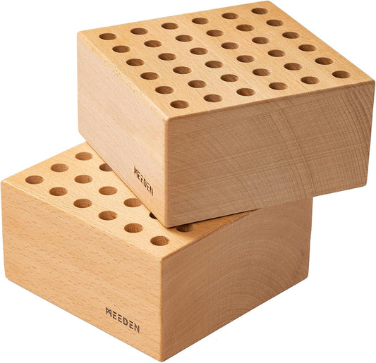 MEEDEN 2Pcs Beechwood Pencil and Brush Holders: 36 Holes Paint Brush Storage Organizer & Holder Rack - Wood Block Pencil Holder for Paintbrushes, Pens and Art Tools - Paint Brush Holder Display Stand