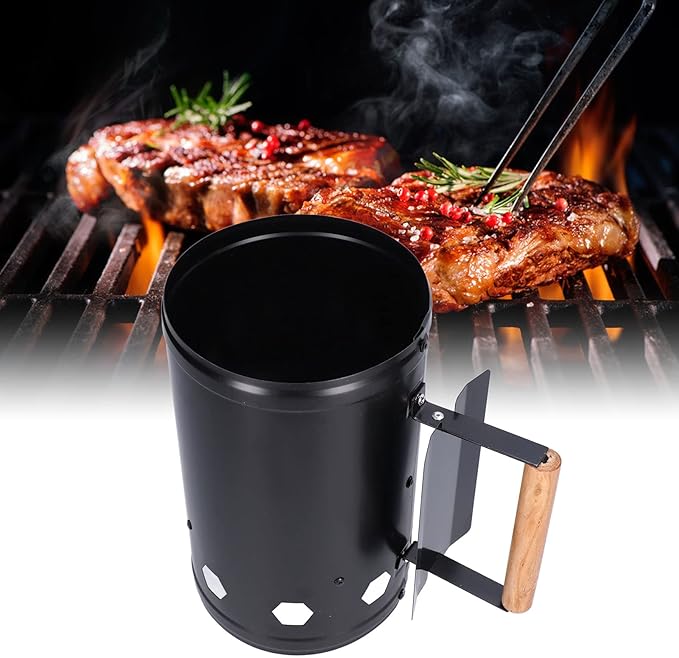 Charcoal Chimney Starter, Heavy Duty Steel BBQ Chimney Starter, BBQ Grill Lighter with Air Intake Holes for Outdoor Camping Cooking