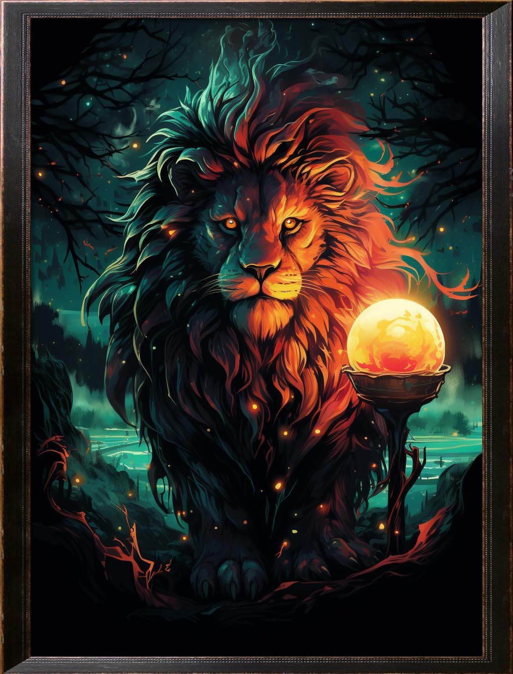 Leczany Cross Stitch Stamped Kit for Adults or Kids - Lion and Magic Crystal Ball | DIY Embroidery Starter Patterns Craft Kit Needlepoint for Beginner | 11CT, 3 Strands | 16.5x21.7 inches