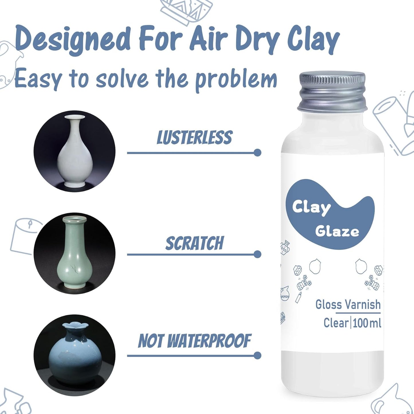Air Dry Clay Glaze 100ml, Clay Varnish for Air Drying Clay, Clear Acrylic Varnish for Craft Pottery Waterproof & Gloss Finish