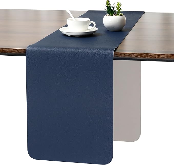 Myir JUN Table Runner Double Sided Vinyl Runner Table 55 Inch Long Runner for Table Washable Waterproof Non-Slip for Home Decorations Light Gray Blue,12 x 55 inch
