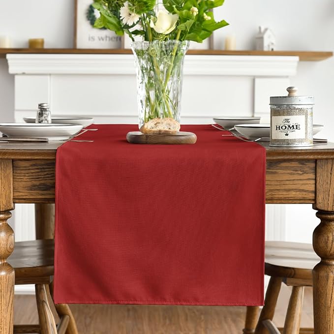 Artoid Mode Red Table Runner, Seasonal Christmas Washable Kitchen Dining Table Decoration for Home Party Decor 13x48 Inch