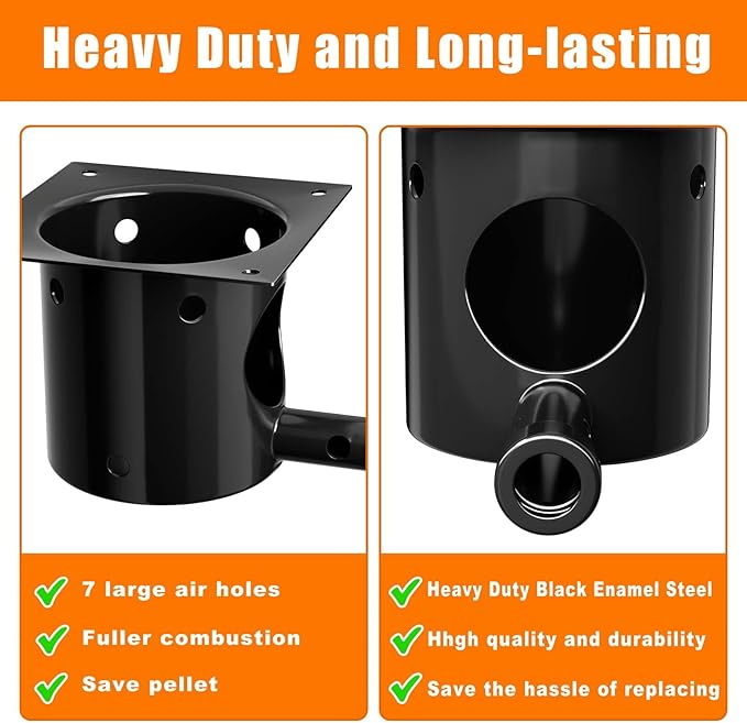GRISUN Fire Pot Burn Pot and Hot Rod Ignitor Kit for Traeger, Pit Boss Pellet Grill, Upgraded Porcelain-Enameled Fire Pot, Heavy Duty Pellet Grill Replacement Parts, with Ash Remover, Screws and Fuse