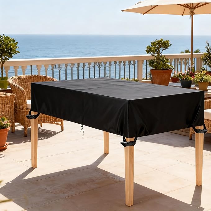 Outdoor Table Cover 80"L x 36"W x 6"H, 420D Waterproof Outdoor Cover for Patio Furniture Dinning Table Picnic Coffee Tables Chairs and Sofas, Black