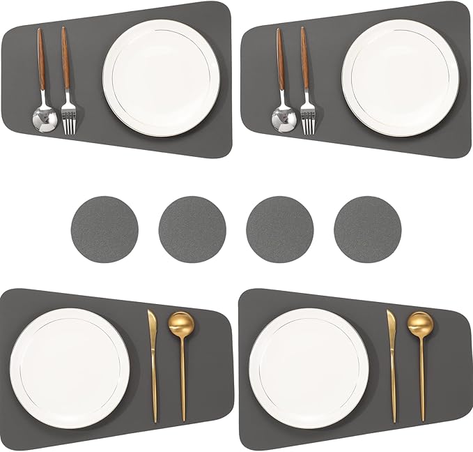 Faux Leather Waterproof Placemats Set of 8-Heat Resistant Non Slip and Scratch Resistant, Washable Indoor and Outdoor Dining Room Placemats for Kitchen, Dining Room and Patio Table Decoration