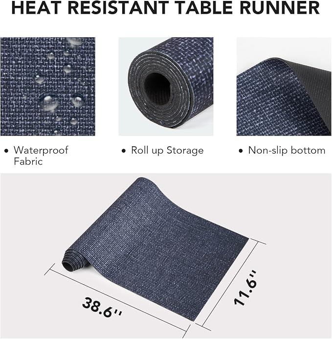 Trivet Table Runner Hot Plates Mat 12 X 40 Inch Heat Resistant Table Protector Waterproof Decorative Farmhouse Kitchen Trivets Counter Heat Proof Placemats for Hot Dishes (Black Line)