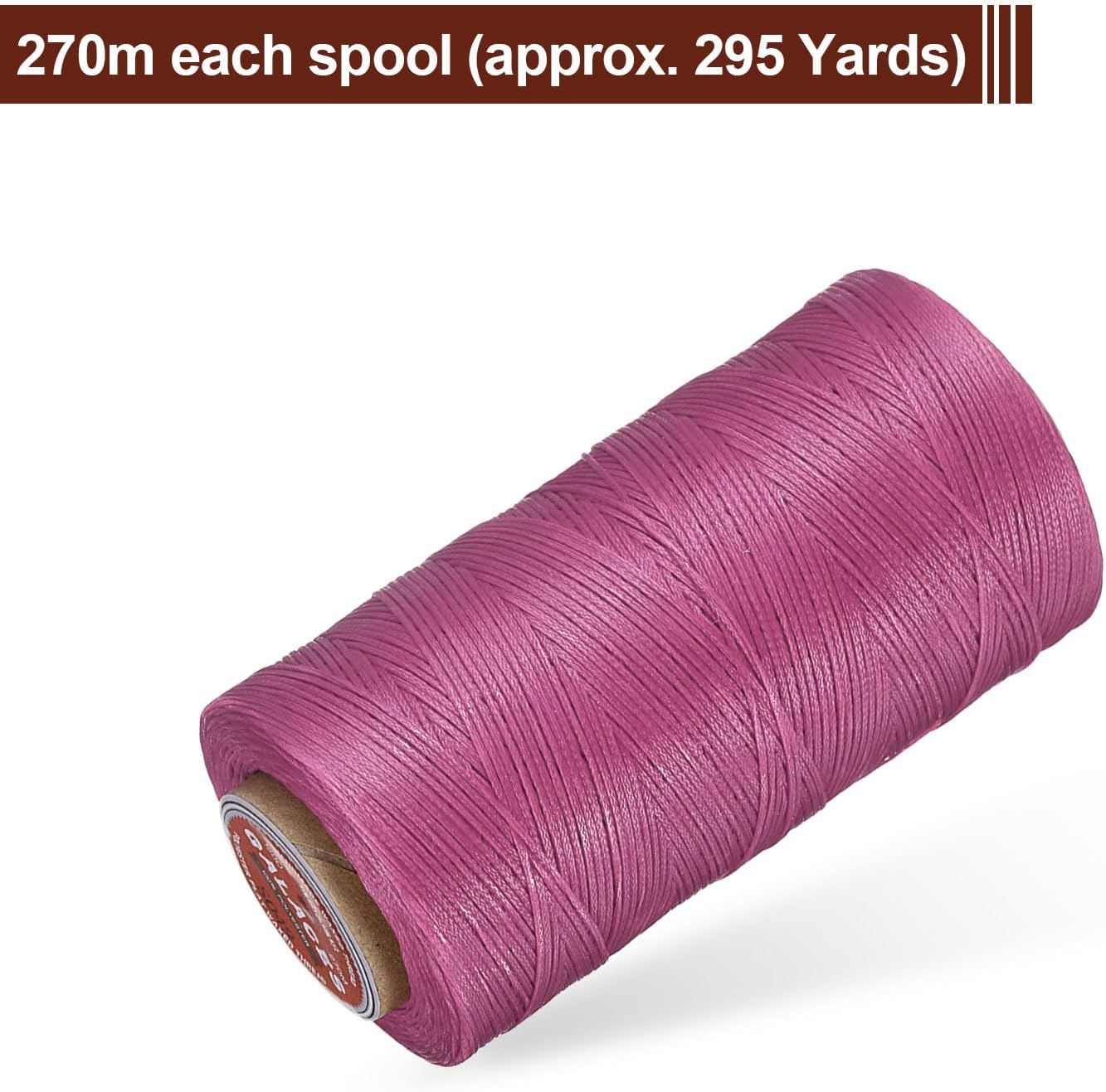 uxcell Flat Leather Sewing Waxed Thread, 270m / 295 Yards Polyester Wax String, 150D Wax Stitching Cord for Leather Crafts, Bookbinding, Bracelets Braided, Pale Pink