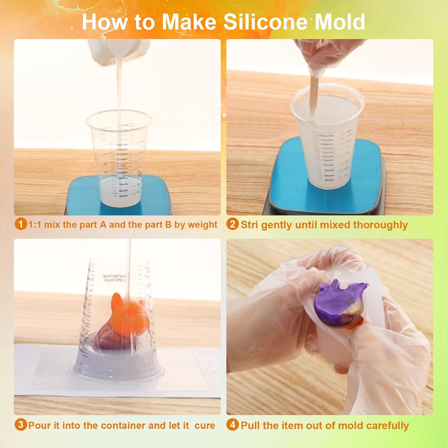 CHANGTIKEJI Silicone Mold Making Kit,48OZ Super Elastic Liquid Silicone for Mold Maker, Fast Cure Translucent Silicone Rubber for Casting Mold,Silicone Mold,Candle Mold,Soap Mold,Food Mold