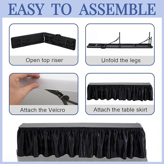 Bar Top Riser Tables Bar Riser with Skirt Mobile Folding Table Foldable Portable Risers for Banquet Events Home Party Picnics Restaurants(Table Not Included) (Black,6 ft)