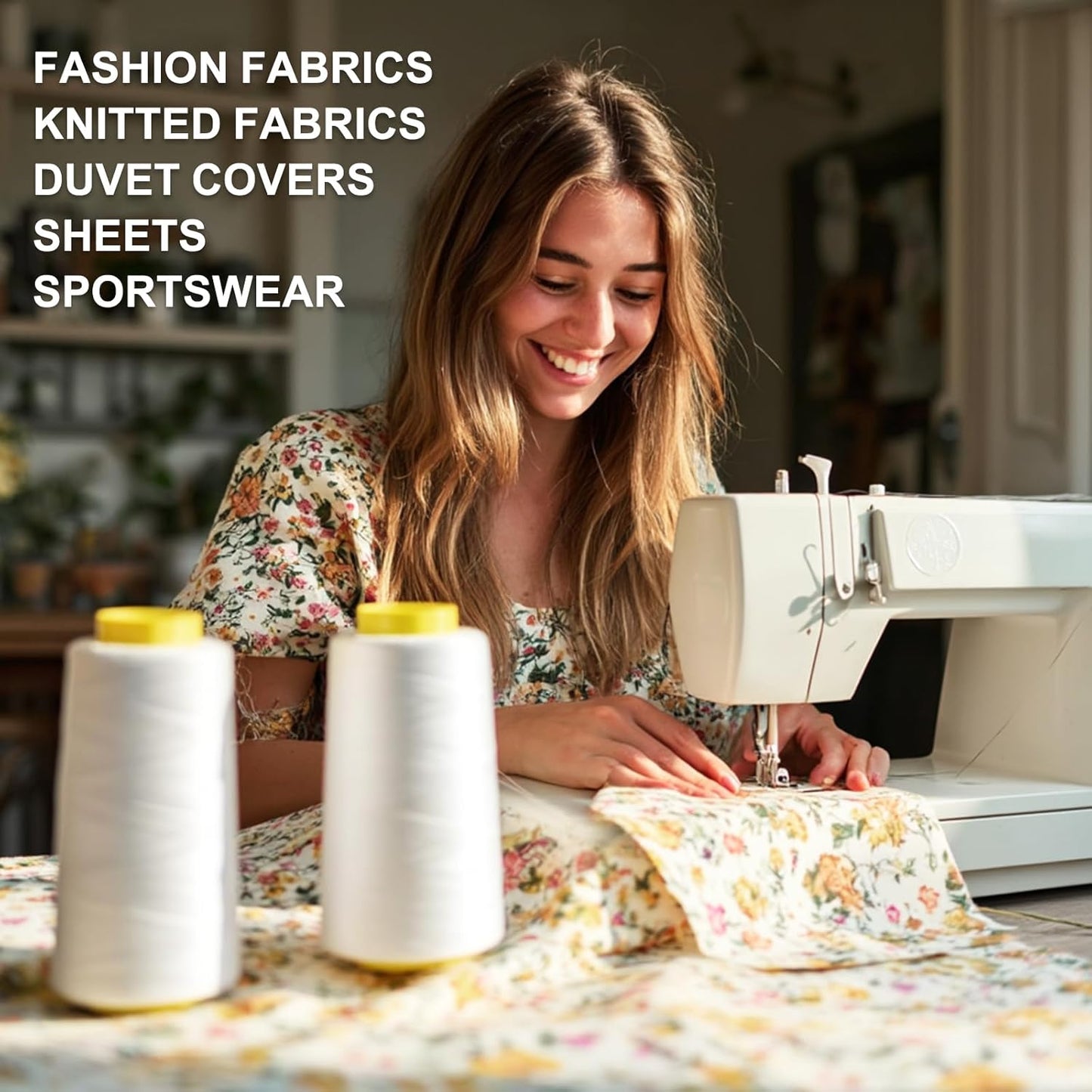 Sewing Thread Cone Set, 3 Pack Serger Thread, 3000 Yards Each, All Purpose Thread for Sewing, Quilting, Machines, Overlock, Merrow & Hand Embroidery (Beige*3)