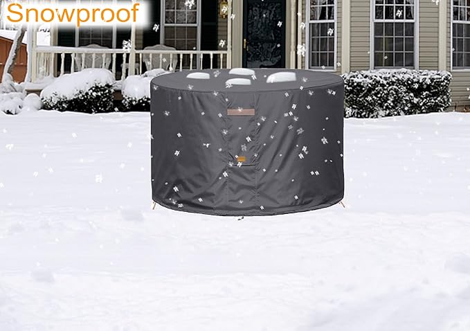 Fire Pit Cover 600D Heavy Duty Waterproof Fabric With PVC Coating Round 50" Dia x 24" H Dark Grey Fits 44-48 inch Fire Pit Table Fade Resistant Outdoor Firepit Cover