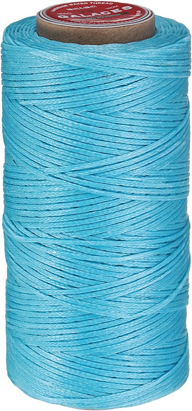 uxcell Flat Leather Sewing Waxed Thread, 140m / 153 Yards Polyester Wax String, 300D Wax Stitching Cord for Leather Crafts, Bookbinding, Bracelets Braided, Lake Blue