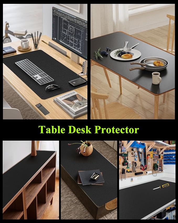 Black Plastic Table Cover Protector, 42" x 60" Waterproof Easy Flat PVC Desk Pad Mat, 1.5mm Thick Rectangle Vinyl Table Top Protector for Dining Room Table, Office, Dresser