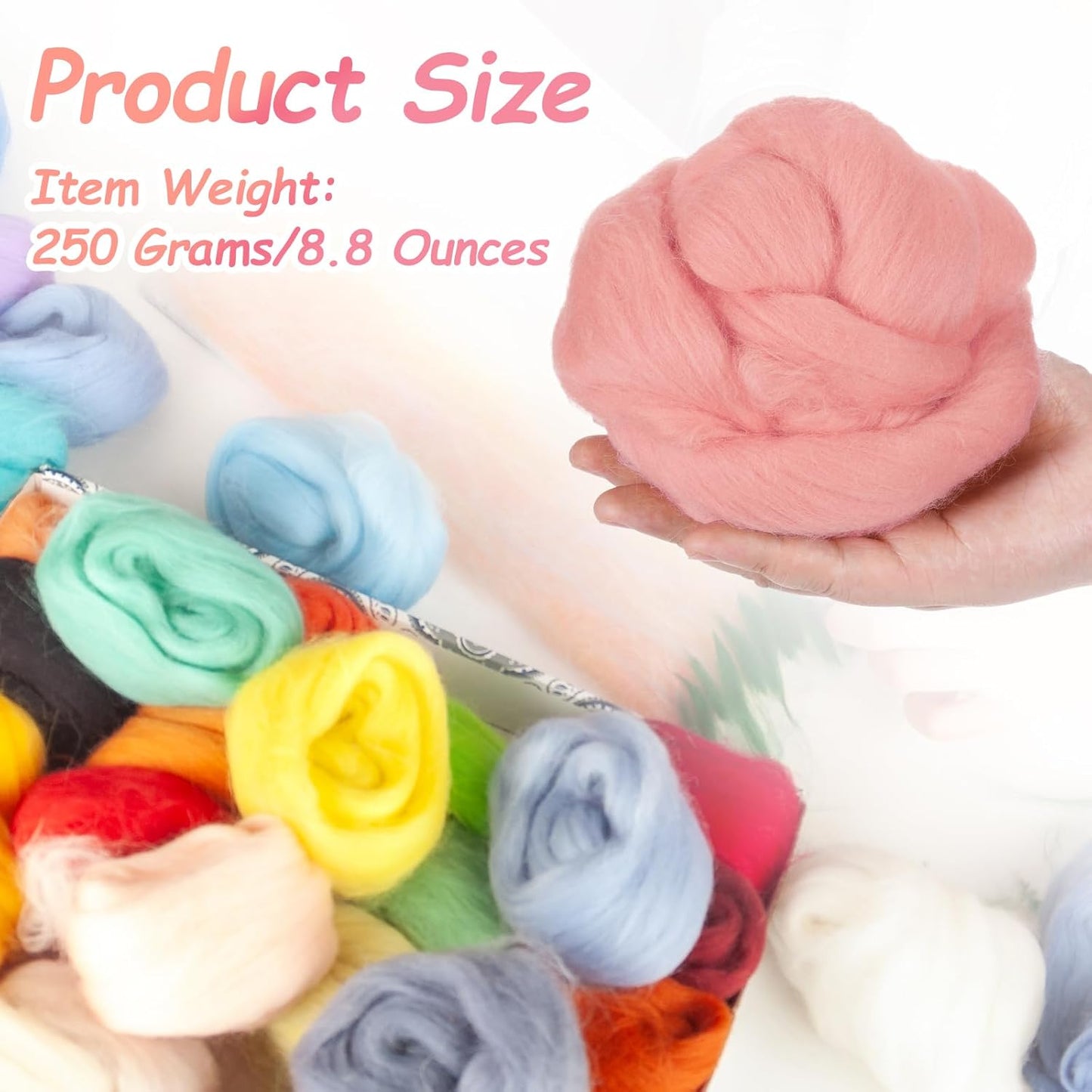 PATIKIL Wool Roving Yarn, 250G/8.8OZ Felting Wool Pure Roving Yarn, Pink