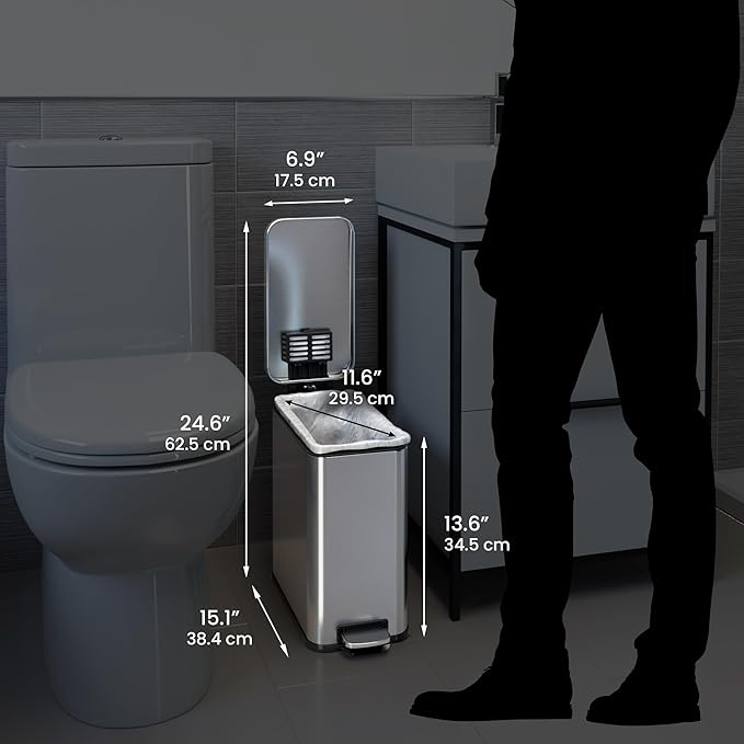 iTouchless 3 Gallon / 11.4 Liter Bathroom Trash Can with Lid, Slim Stainless Steel Step Garbage Can, Soft Close Small Wastebasket with Removable Inner Bucket for Kitchen, Powder Room, RV, and Dorm