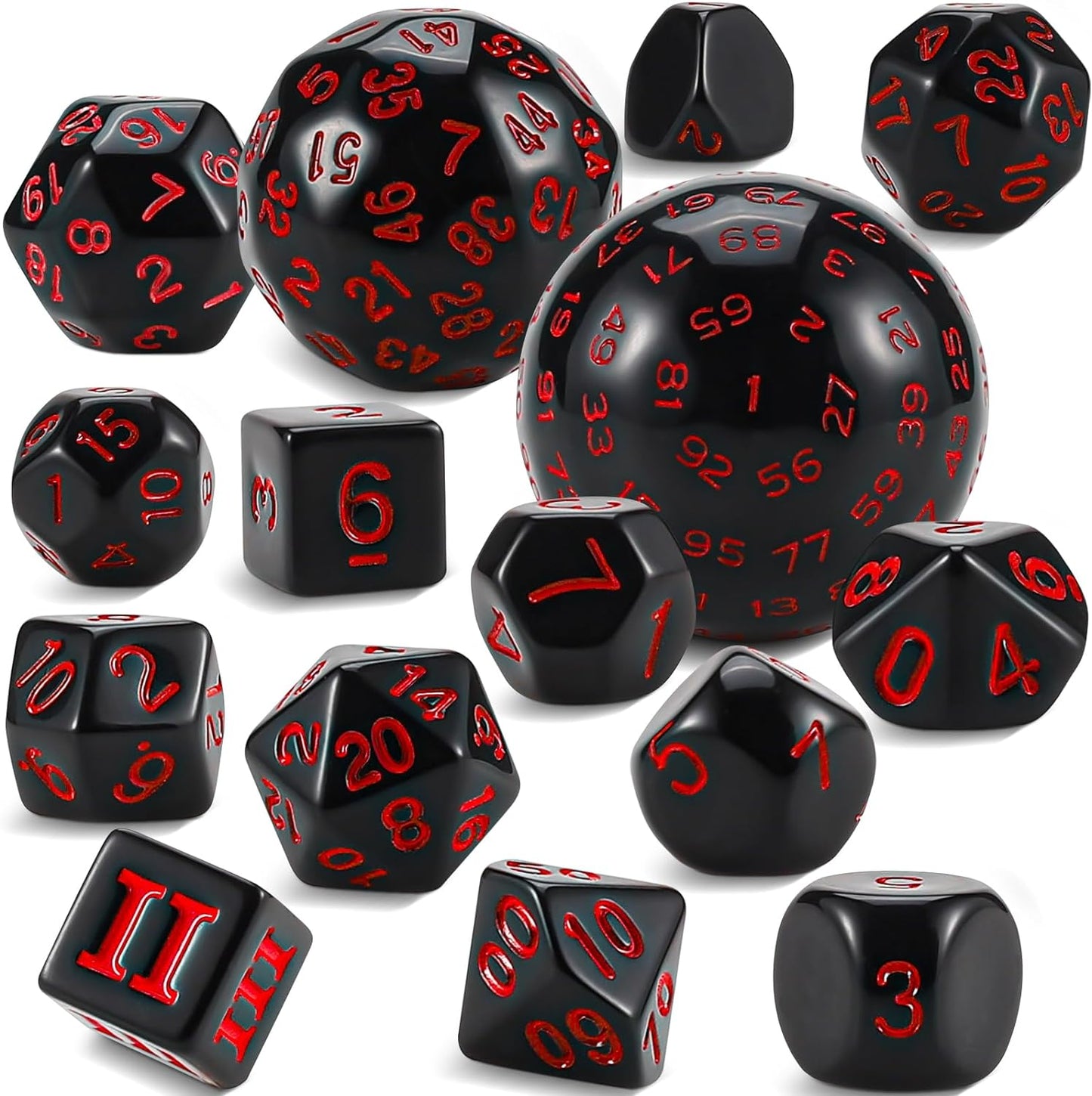 CiaraQ DND Polyhedral Dice Set (15pcs) D4-D100 Game Dice with Dice Bag for Dungeons and Dragons Role Playing Table Games (Black & Red)