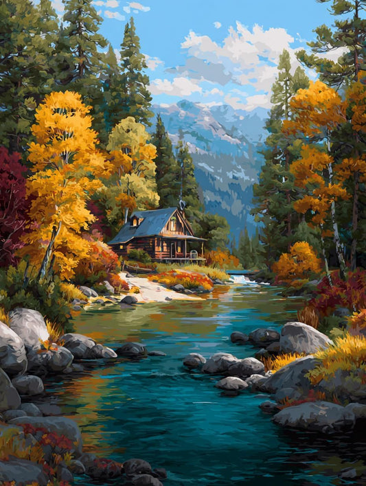 14CT Counted Cross Stitch Kits for Adults Advanced Mountains Lake Printed Stamped Cross Stitch Kits for Adults (Mountain Lake 1)