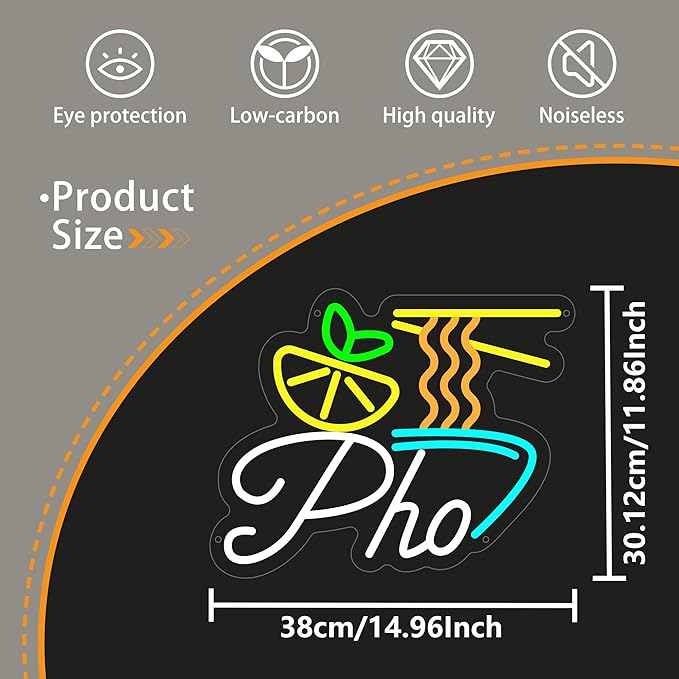 Pho Neon Sign for Wall Decor, Vietnamese Pho Led Sign for Vietnam Noodles Shop, Light up Signs for Business, Restaurant, Kitchen