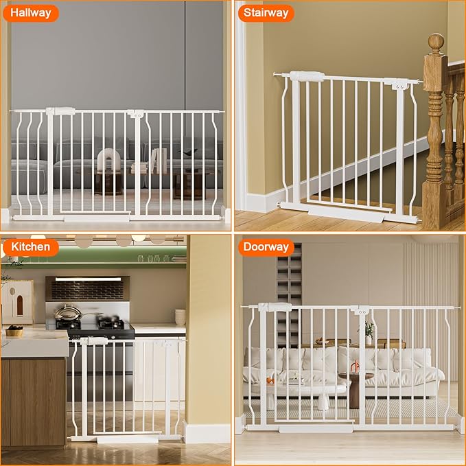 HOOEN Extra Wide Baby Gate for Doorways Stairs White Pressure Mounted Baby Gate Walk Through Child Gates for Kids or Pets Indoor Safety Gates 71.5-76.38 Inch