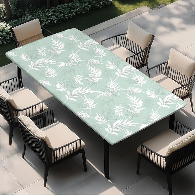 Rectangle Table Cloth Cover Waterproof Elastic Fitted Polyester Fitted Tablecloths for 4 Foot Tables for Indoor,Picnic, Camping, Outdoor （48" x 24"，Palm Leaf）