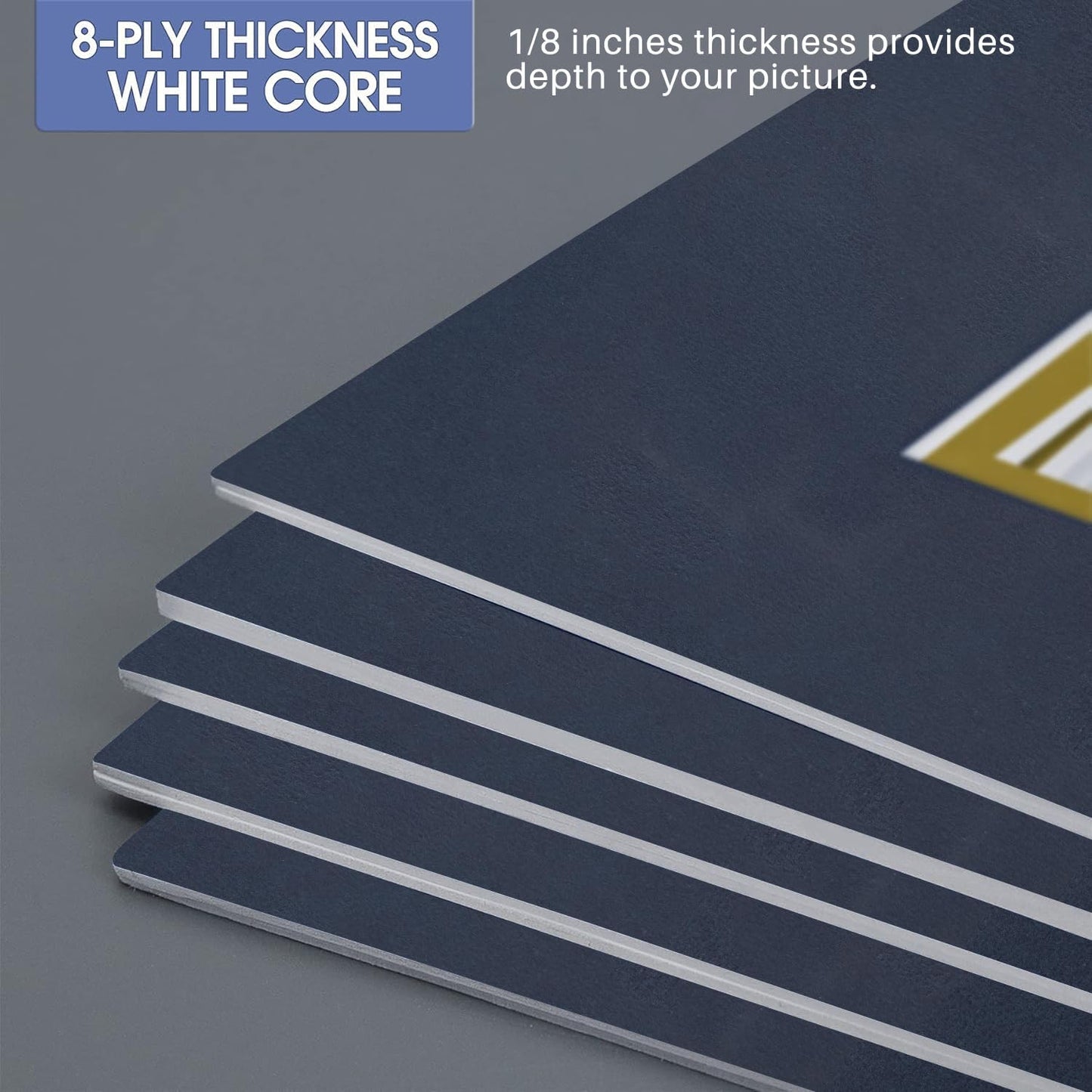 Golden State Art, 11x14 Double Mats for 8x10 - for Photos, Pictures, Frames - Acid-Free, 5 Pack, Dignity Blue Over Old Gold