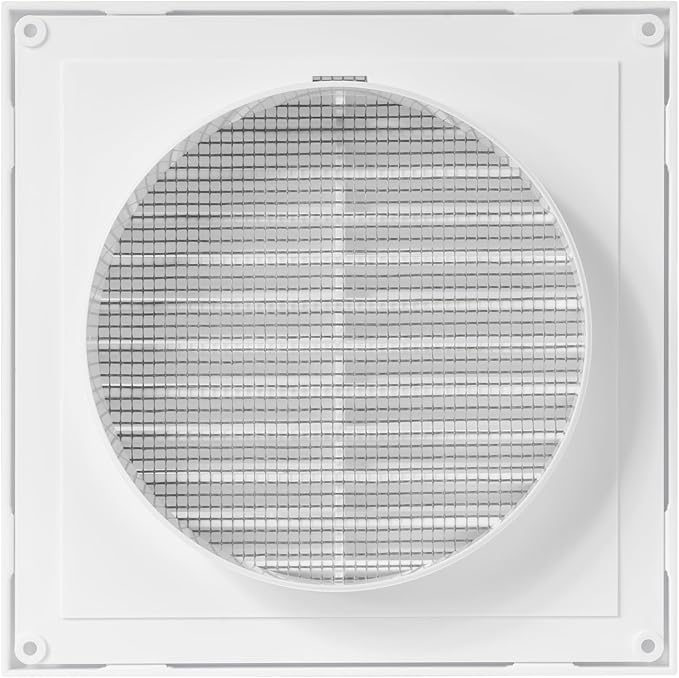 White 5'' Inch Ventilation Grille - Inside/Outside use - (Flange 4.9''Ø/Cover 6.7''x6.7'') - Air Vent Louver - Exhaust Hood - Available 3 Sizes / 4 Colors.
