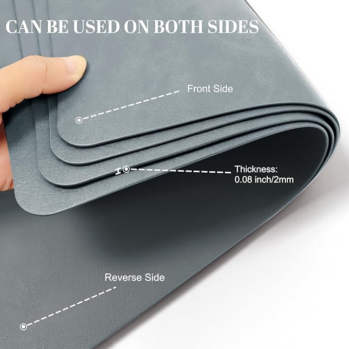BLESWIN Faux Leather Placemats, PU Dining Table, Waterproof and Oil Resistant Easy to Clean, Heat Resistant Reversible Use Table Mats for Kitchen, Dining Table, Outdoor – 12 × 17 Inch, Grey&Dark Grey