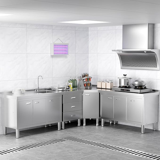 WWK 47" x 21" Stainless Steel Sink with Cabinet, Freestanding Utility Sink Laundry Sink, Heavy Duty Commercial Kitchen Sink for Outdoor, Restaurant, Hotel, Cafe, and Garage, 21D x 47W x 35H inches